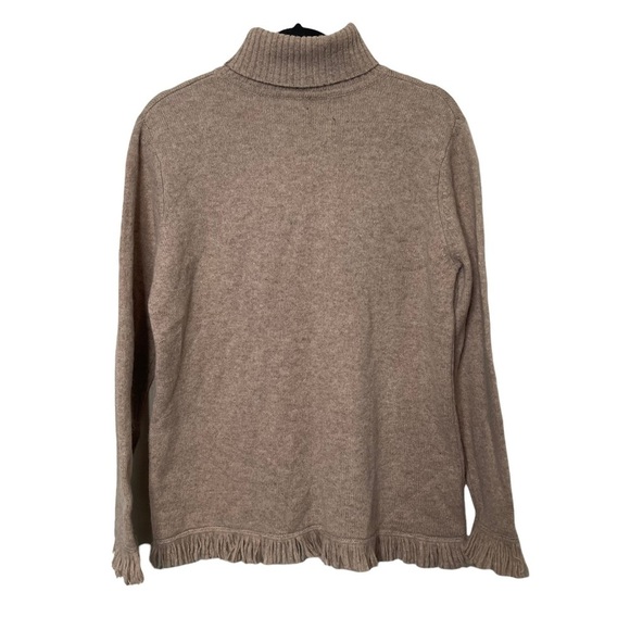 Rafaella 100% Lambswool Turtleneck Sweater Size M Fringes Neutral Western Boho - Picture 2 of 7